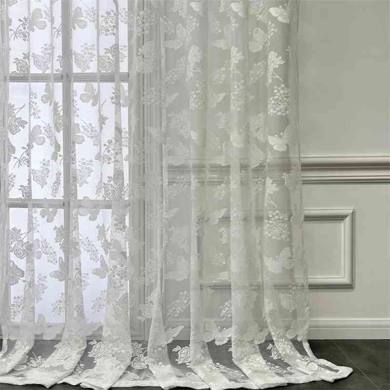 Rideau voile blanc pour salon ou chambre, motifs brodés