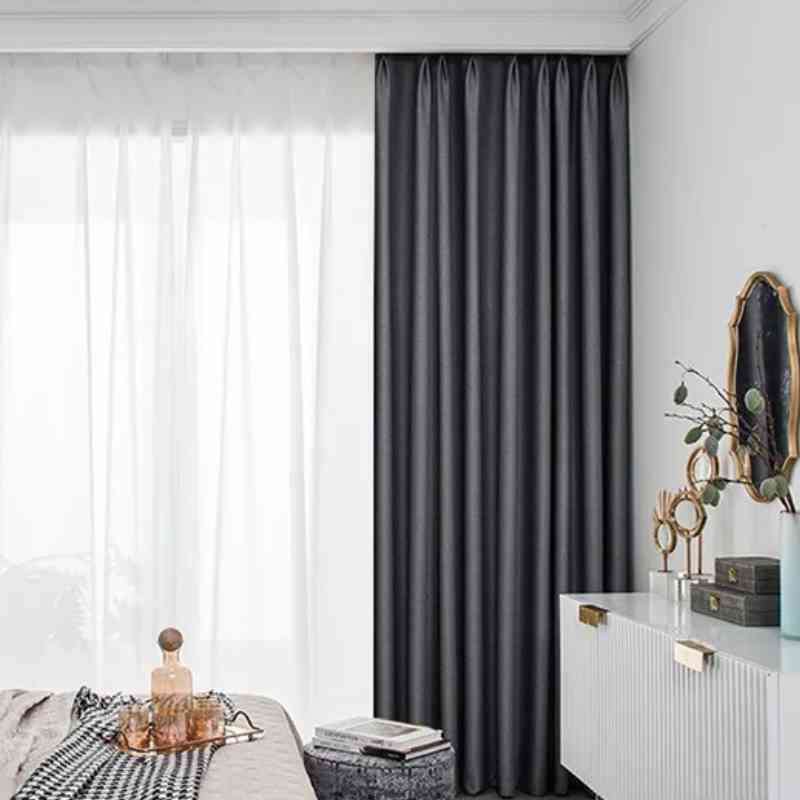 Rideau en lin et coton gris foncé avec tissu à revêtement phonique thermique et occultant