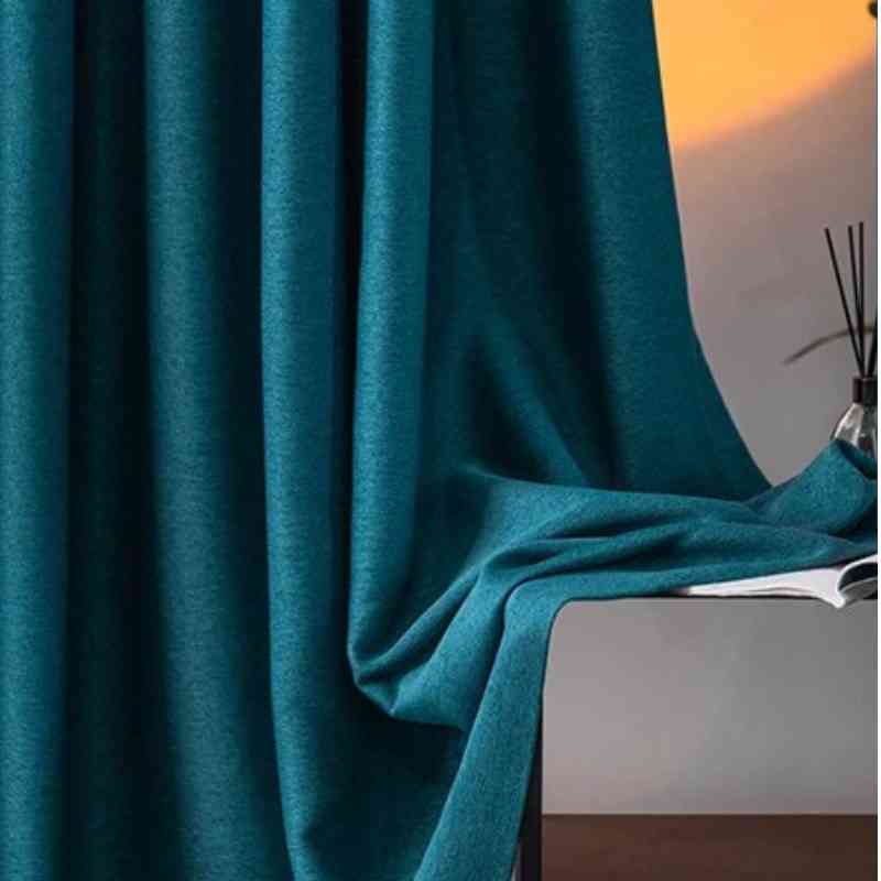 Rideau en lin et coton bleu canard avec tissu à revêtement phonique thermique et occultant