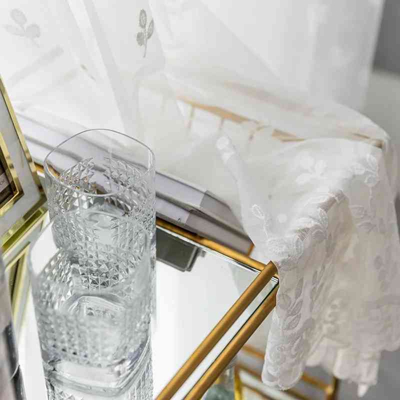 Rideau voilage blanc brodé motif feuille pour salon ou chambre